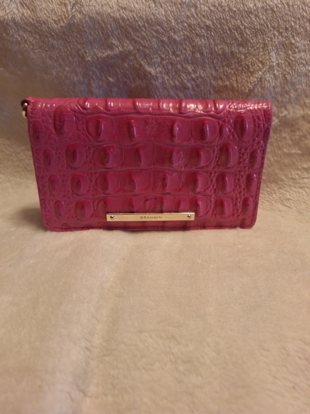Brahmin Ady Wallet In Pink Croc-embossed Leather Finish